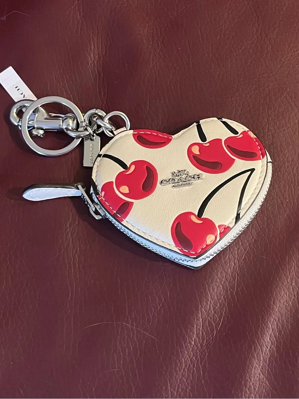 COACH Heart Cherry Zip Keychain Coin Pouch - New With Tags!!!! - Picture 1 of 4